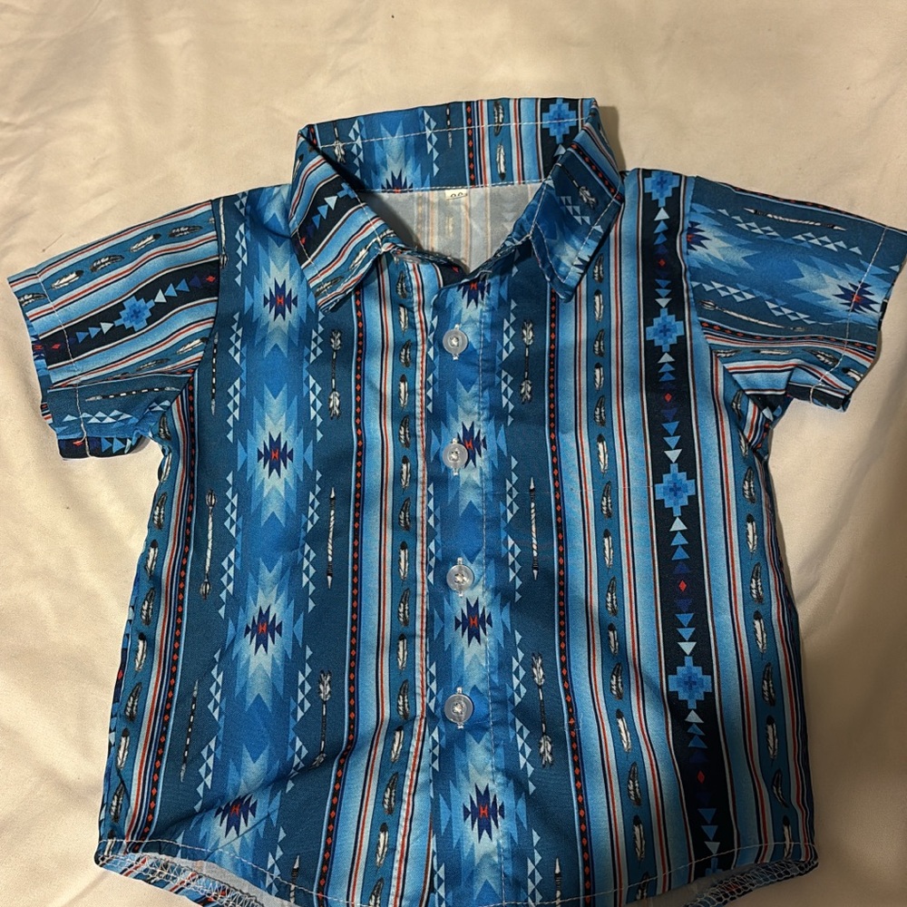 Blue Patterned Kids Shirt